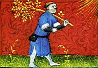 Homme marchant avec une branche